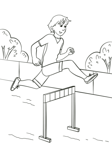 Boy Jumping Hurdle Coloring Page